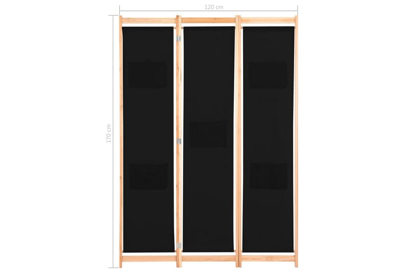 Rumsavdelare 3 paneler 120x170x4 cm svart tyg - Rumsavdelare
