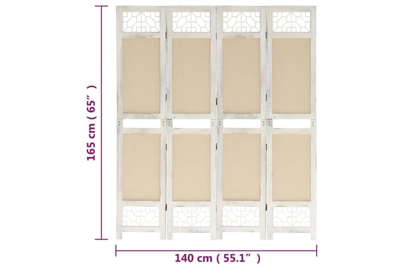 4-Panel Room Divider Cream 140x165 cm Fabric - Kräm - Inredning & dekor - Dekor & inredningsdetaljer - Rumsavdelare
