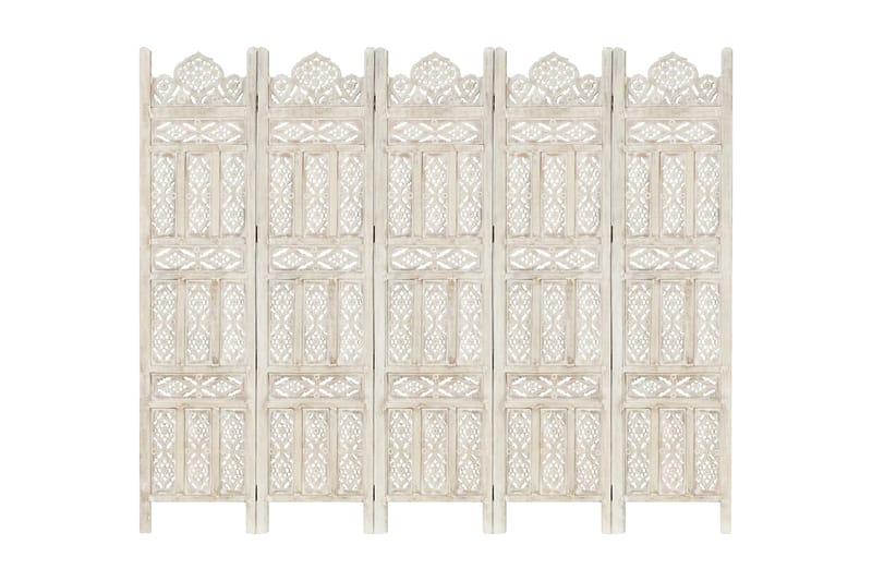 Rumsavdelare 5 paneler handsnidad vit 200x165 cm mangoträ - Rumsavdelare