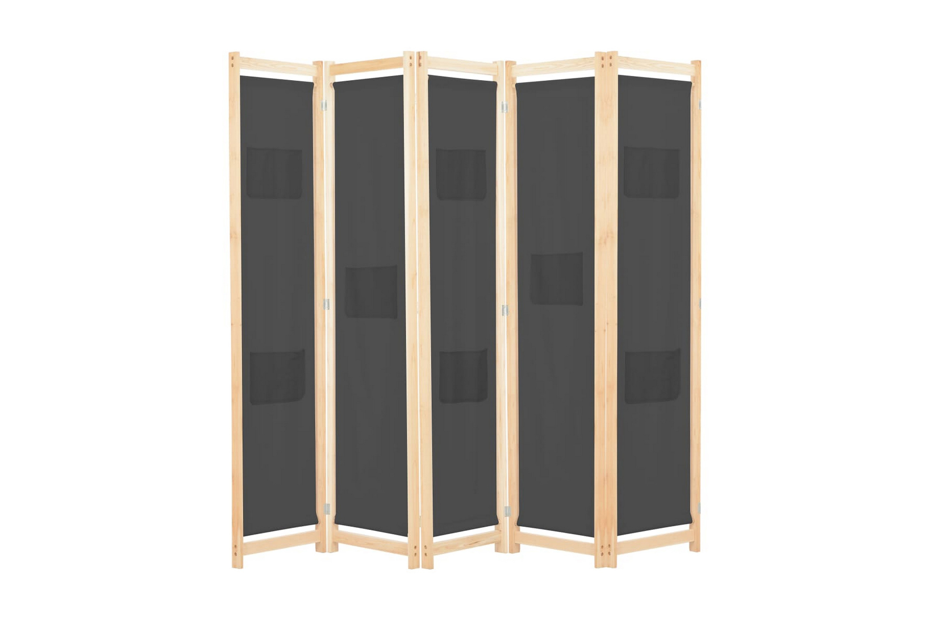 Rumsavdelare 5 paneler 200x170x4 cm grå tyg –
