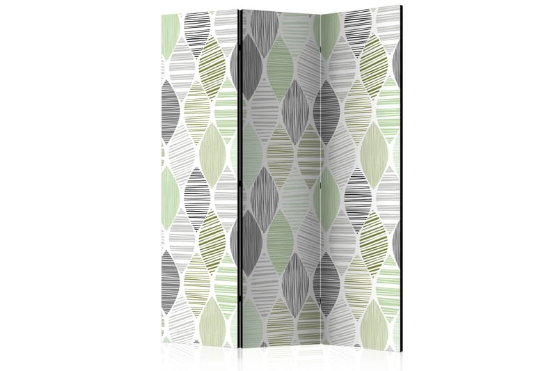 Kadira Fällbar Skandinavisk Rumsavdelare 135x172 cm med Bladmönster i Tyg, Grå|Vit|Grön