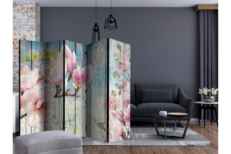 PINK FLOWERS ON WOOD Rumsavdelare 225x172 cm - Artgeist sp. z o. o. - Inredning & dekor - Dekor & inredningsdetaljer - Rumsavdelare