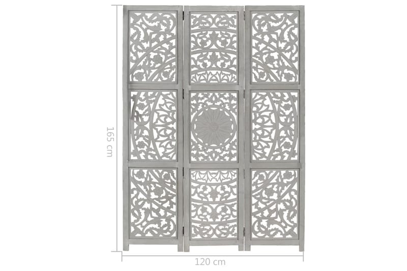 Rumsavdelare 3 paneler handsnidad grå 120x165 cm mangoträ - Grå - Inredning & dekor - Dekor & inredningsdetaljer - Rumsavdelare