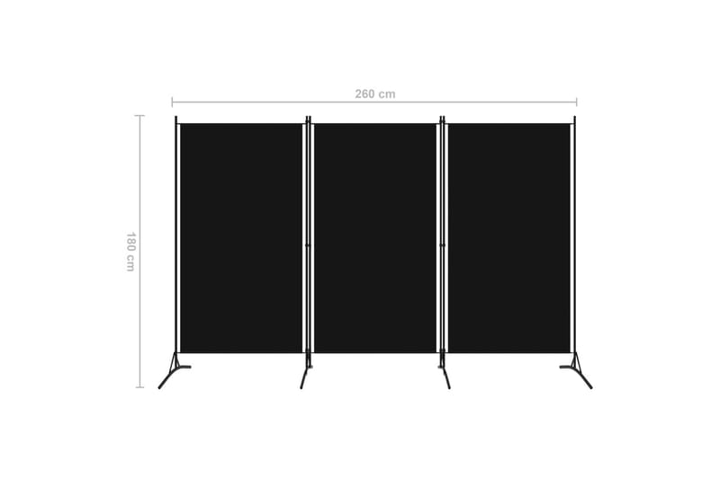 Rumsavdelare 3 paneler svart 260x180 cm - Svart - Rumsavdelare