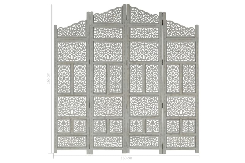 Rumsavdelare 4 paneler handsnidad grå 160x165 cm mangoträ - Inredning & dekor - Dekor & inredningsdetaljer - Rumsavdelare