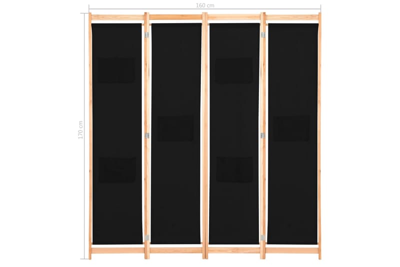 Rumsavdelare 4 paneler 160x170x4 cm svart tyg - Rumsavdelare