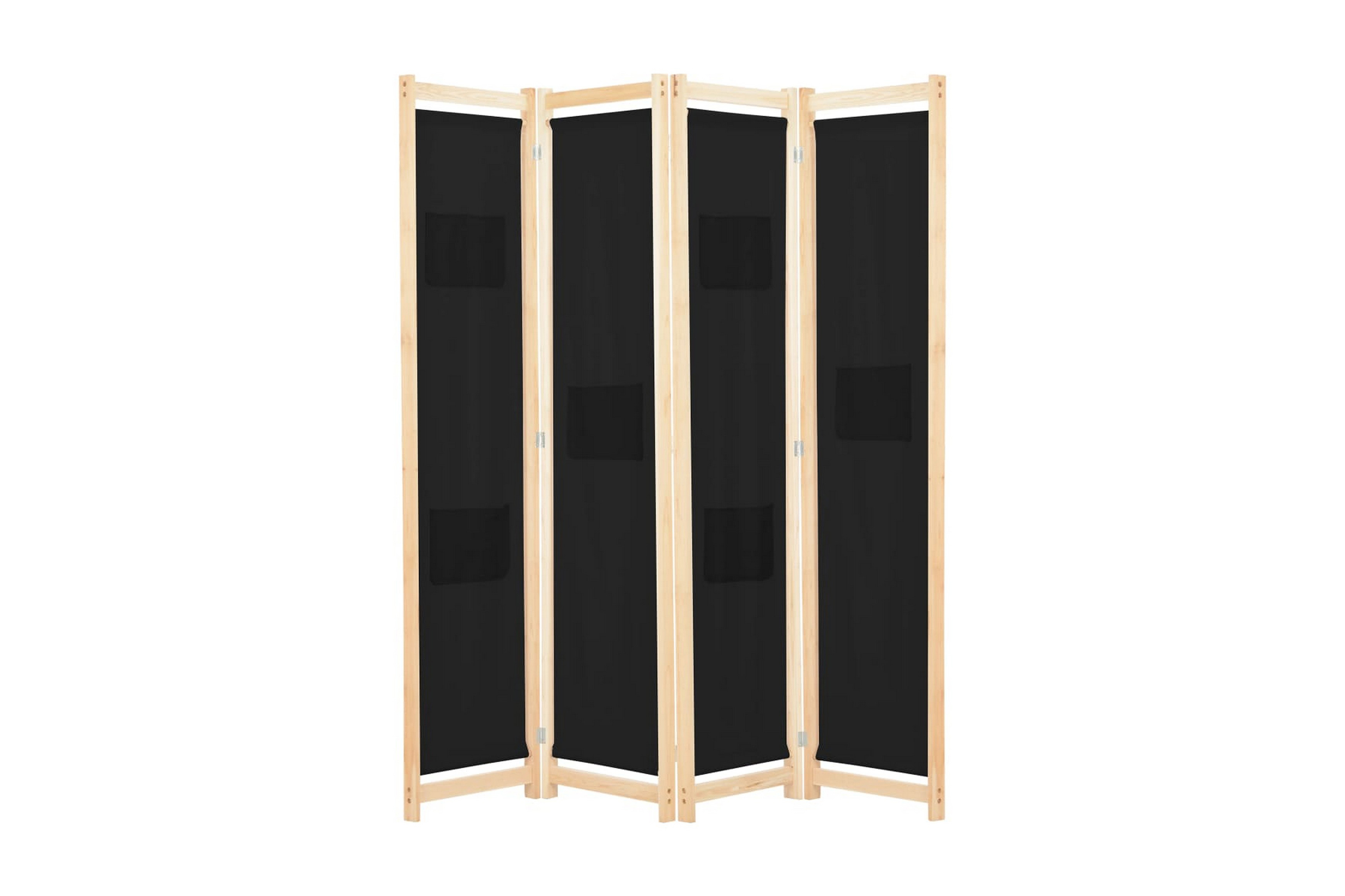 Rumsavdelare 4 paneler 160x170x4 cm svart tyg –