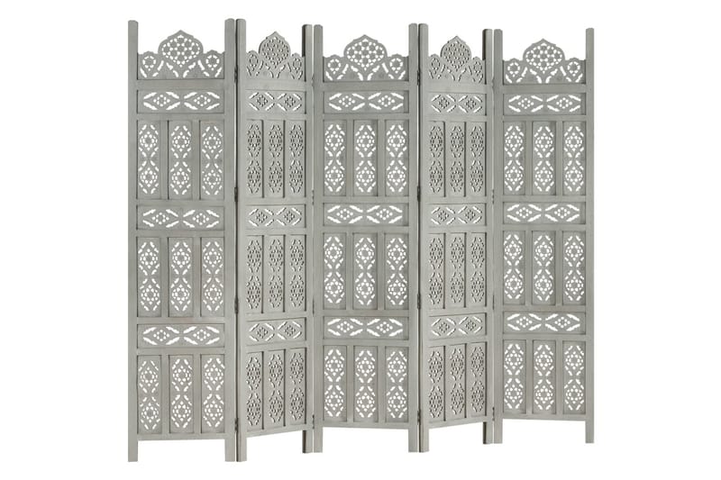 Rumsavdelare 5 paneler handsnidad grå 200x165 cm mangoträ - Inredning & dekor - Dekor & inredningsdetaljer - Rumsavdelare