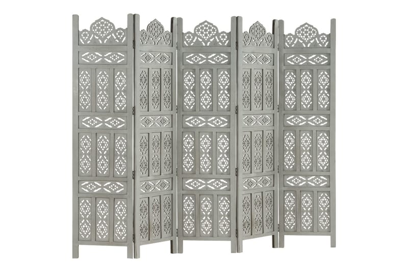 Rumsavdelare 5 paneler handsnidad grå 200x165 cm mangoträ - Inredning & dekor - Dekor & inredningsdetaljer - Rumsavdelare