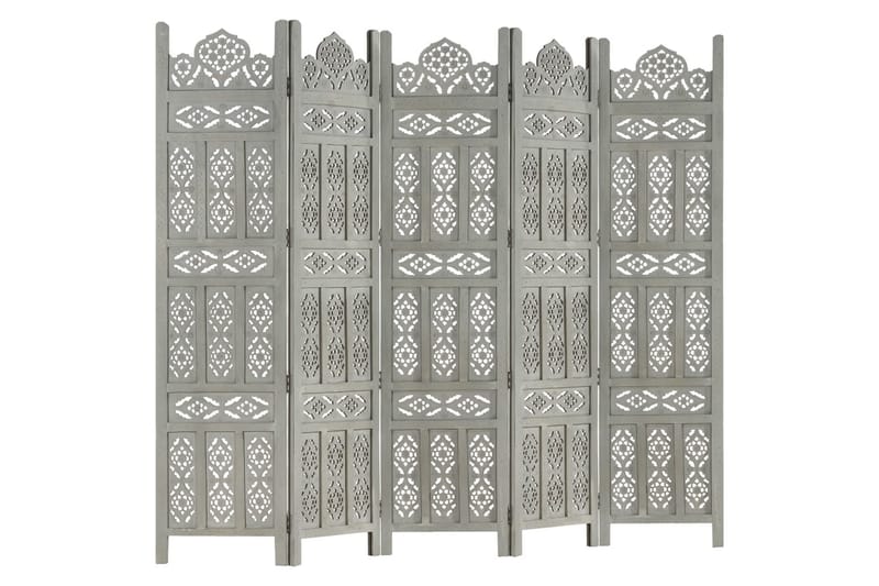 Rumsavdelare 5 paneler handsnidad grå 200x165 cm mangoträ - Inredning & dekor - Dekor & inredningsdetaljer - Rumsavdelare