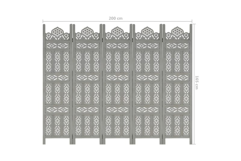 Rumsavdelare 5 paneler handsnidad grå 200x165 cm mangoträ - Inredning & dekor - Dekor & inredningsdetaljer - Rumsavdelare
