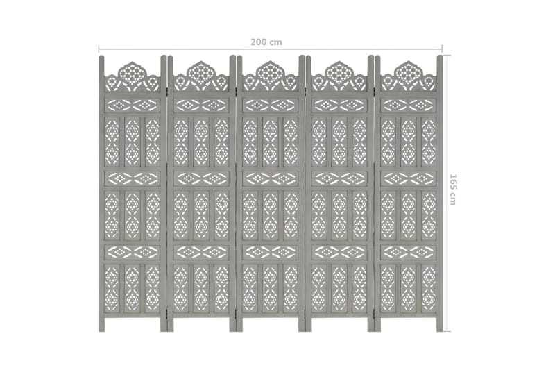 Rumsavdelare 5 paneler handsnidad grå 200x165 cm mangoträ - Rumsavdelare