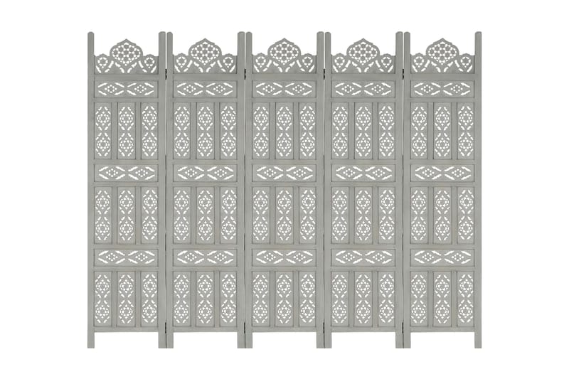Rumsavdelare 5 paneler handsnidad grå 200x165 cm mangoträ - Inredning & dekor - Dekor & inredningsdetaljer - Rumsavdelare
