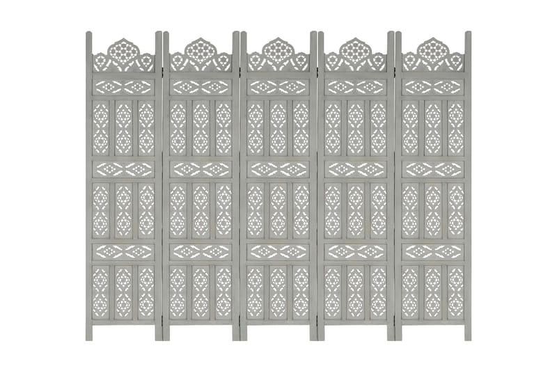 Rumsavdelare 5 paneler handsnidad grå 200x165 cm mangoträ - Rumsavdelare