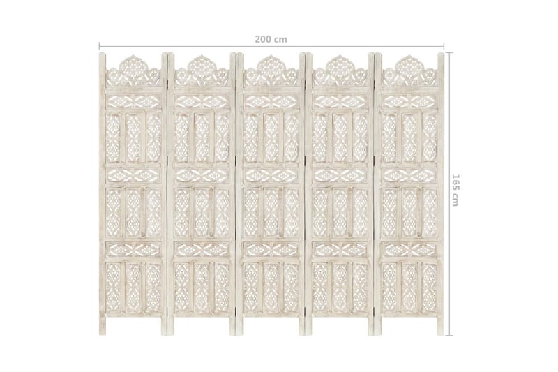 Rumsavdelare 5 paneler handsnidad vit 200x165 cm mangoträ - Inredning & dekor - Dekor & inredningsdetaljer - Rumsavdelare