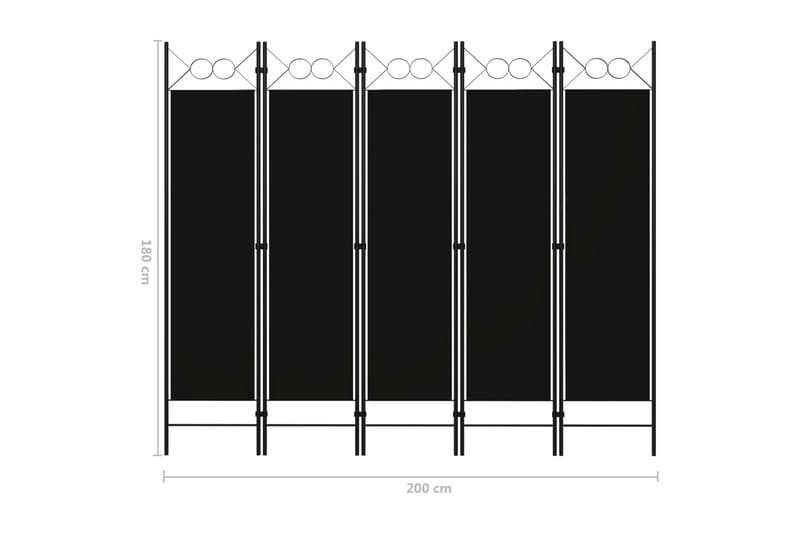Rumsavdelare 5 paneler svart 200x180 cm - Svart - Rumsavdelare