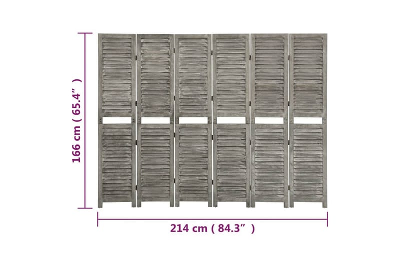 Rumsavdelare 6 paneler grå 214x166 cm massivt trä - Grå - Inredning & dekor - Dekor & inredningsdetaljer - Rumsavdelare