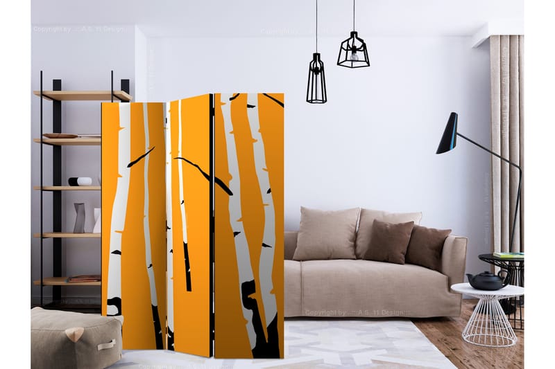 Rumsavdelare Birches on the Orange Background 135x172 cm - Artgeist sp. z o. o. - Inredning & dekor - Dekor & inredningsdetaljer - Rumsavdelare