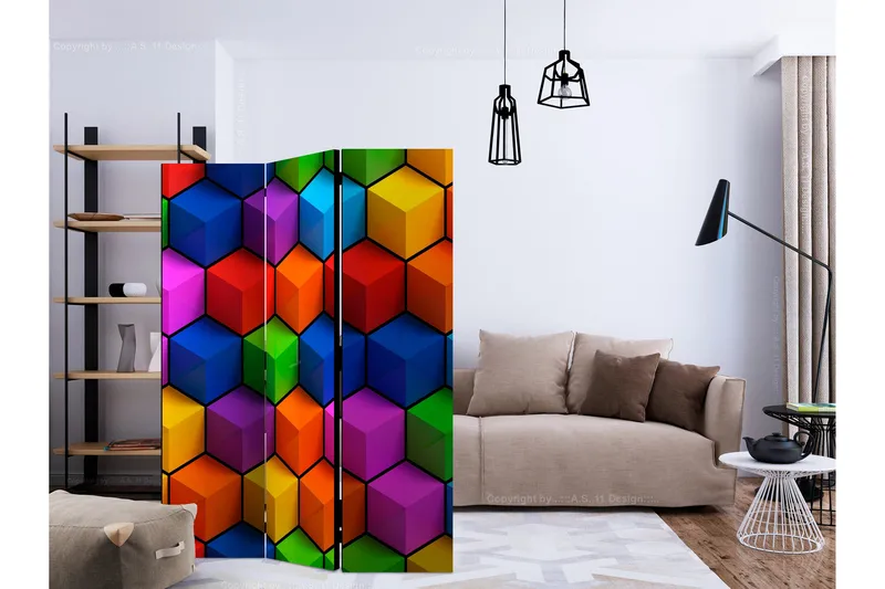 Rumsavdelare Colorful Geometric Boxes 135x172 cm - Artgeist sp. z o. o. - Inredning & dekor - Dekor & inredningsdetaljer - Rumsavdelare