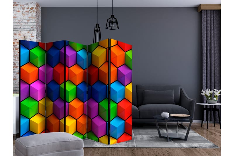 RUMSAVDELARE Colorful Geometric Boxes II 225x172 cm - Artgeist sp. z o. o. - Rumsavdelare