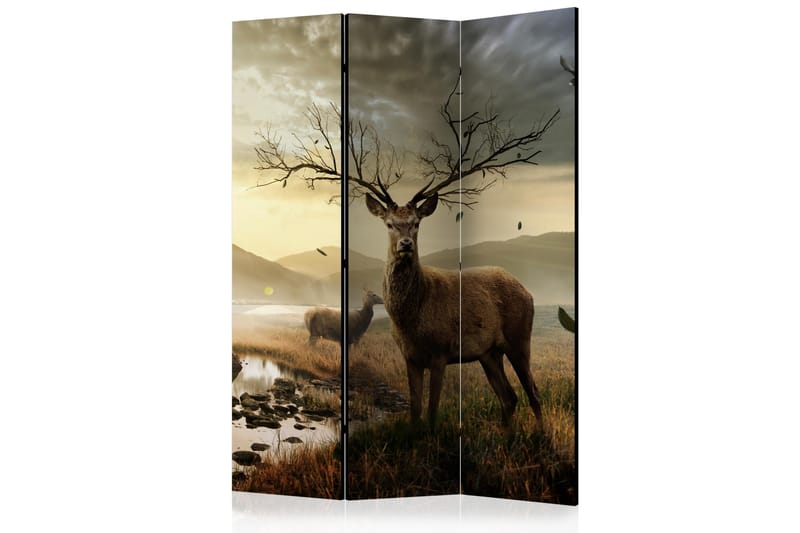 RUMSAVDELARE Deers by Mountain Stream 135x172 cm - Artgeist sp. z o. o. - Rumsavdelare