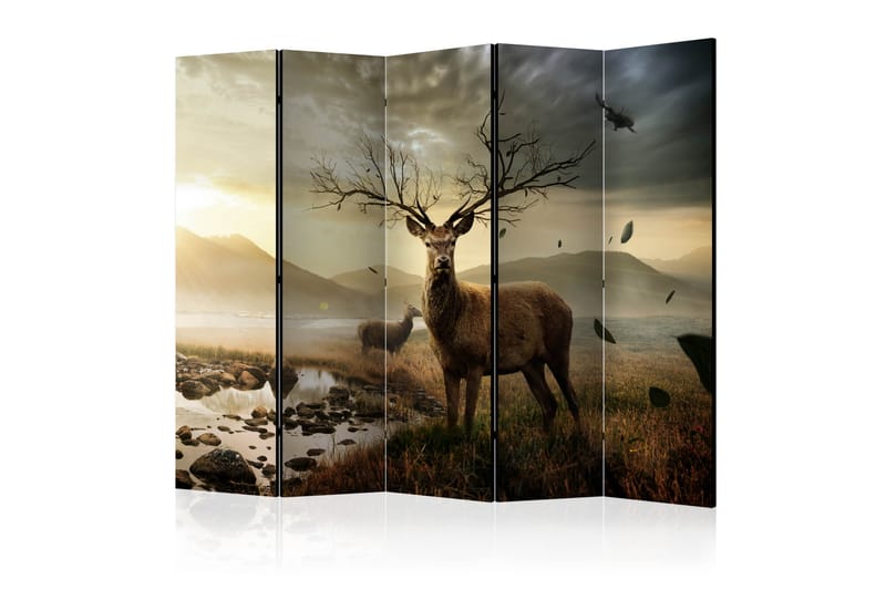 RUMSAVDELARE Deers by Mountain Stream II 225x172 cm - Artgeist sp. z o. o. - Rumsavdelare