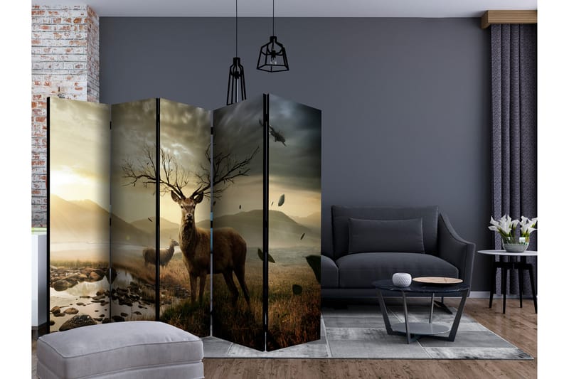 RUMSAVDELARE Deers by Mountain Stream II 225x172 cm - Artgeist sp. z o. o. - Rumsavdelare