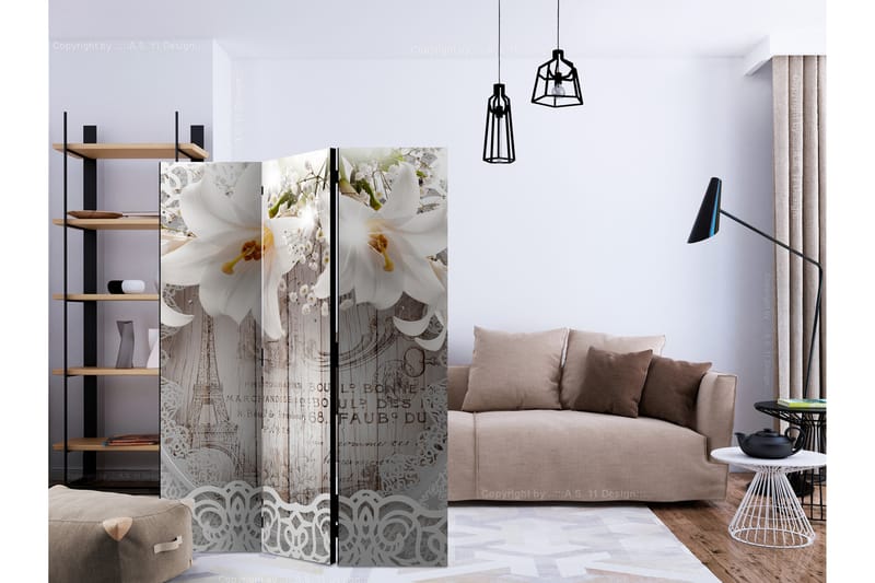 RUMSAVDELARE Lilies and Quilted Background 135x172 cm - Artgeist sp. z o. o. - Inredning & dekor - Dekor & inredningsdetaljer - Rumsavdelare
