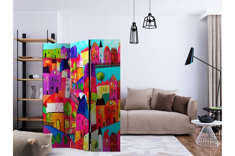 Rumsavdelare Rainbow-Hued Town 135x172 cm - Artgeist sp. z o. o. - Inredning & dekor - Dekor & inredningsdetaljer - Rumsavdelare