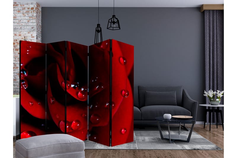 Rumsavdelare - Red rose with water drops II 225x172 - Artgeist sp. z o. o. - Inredning & dekor - Dekor & inredningsdetaljer - Rumsavdelare