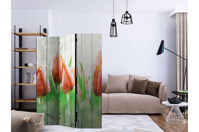 RUMSAVDELARE Red Tulips on Wood 135x172 cm - Artgeist sp. z o. o. - Inredning & dekor - Dekor & inredningsdetaljer - Rumsavdelare
