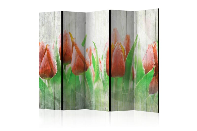RUMSAVDELARE Red Tulips on Wood II 225x172 cm - Artgeist sp. z o. o. - Rumsavdelare