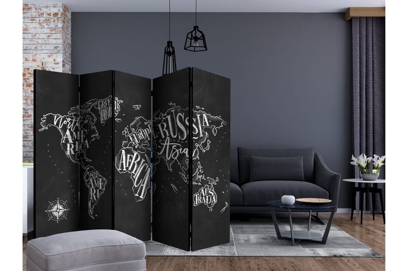 Rumsavdelare - Retro Continents (Black) II 225x172 - Artgeist sp. z o. o. - Inredning & dekor - Dekor & inredningsdetaljer - Rumsavdelare