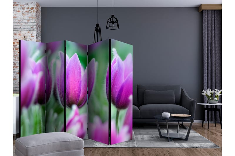 RUMSAVDELARE Purple Spring Tulips II 225x172 cm - Artgeist sp. z o. o. - Rumsavdelare