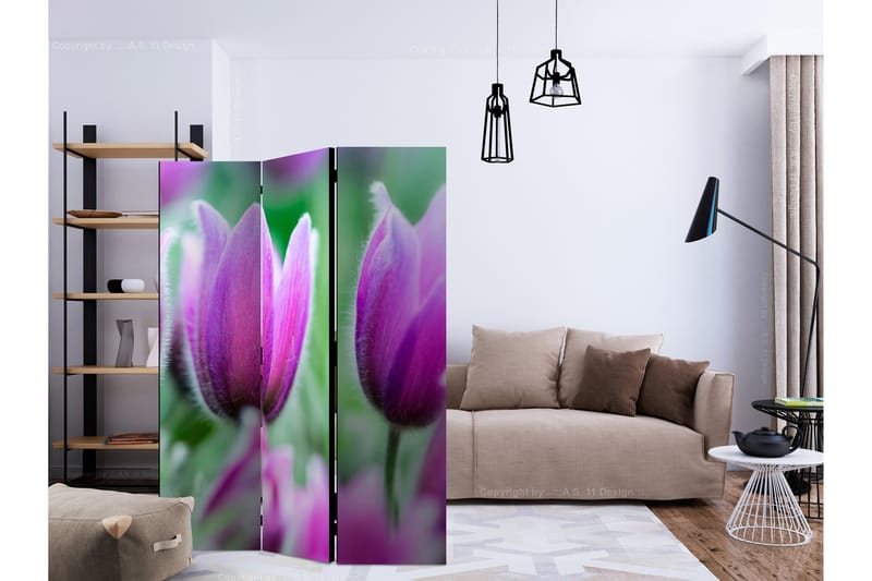 RUMSAVDELARE Purple Spring Tulips 135x172 cm - Artgeist sp. z o. o. - Rumsavdelare