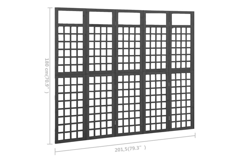 Rumsavdelare/Spaljé 5 paneler massiv gran svart 201,5x180 cm - Svart - Inredning & dekor - Dekor & inredningsdetaljer - Rumsavdelare
