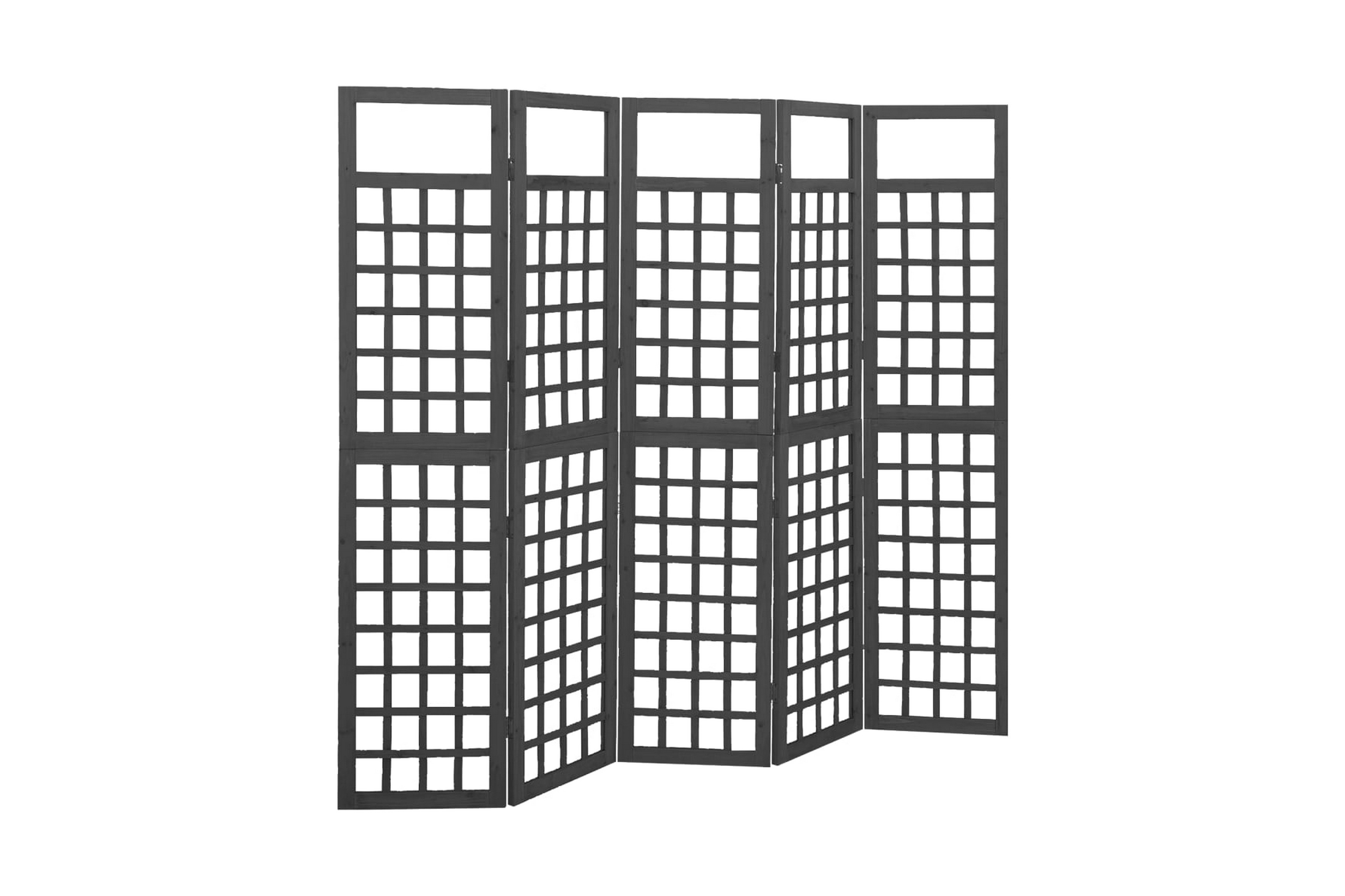 Rumsavdelare/Spaljé 5 paneler massiv gran svart 201,5×180 cm – Svart