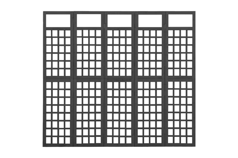Rumsavdelare/Spaljé 5 paneler massiv gran svart 201,5x180 cm - Svart - Rumsavdelare
