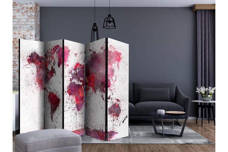 WORLD MAP RED WATERCOLORS Rumsavdelare 225x172 cm - Artgeist sp. z o. o. - Inredning & dekor - Dekor & inredningsdetaljer - Rumsavdelare