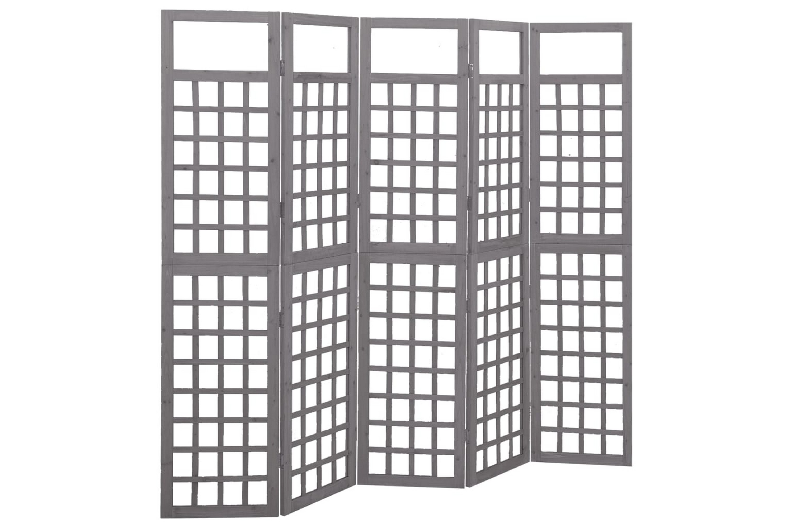 Rumsavdelare/Spaljé 5 paneler massiv furu grå 201,5×180 cm –