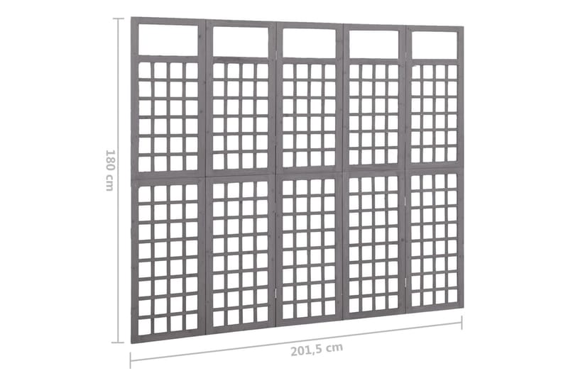Rumsavdelare/Spaljé 5 paneler massiv furu grå 201,5x180 cm - Rumsavdelare