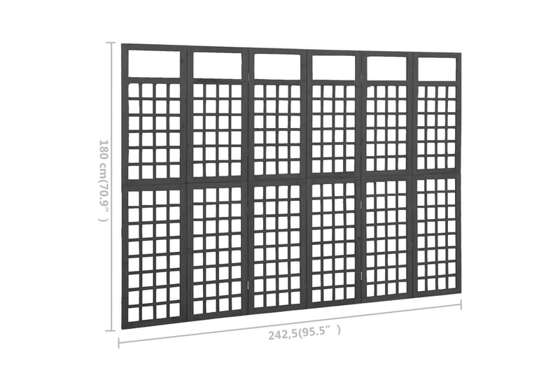 Rumsavdelare/Spaljé 6 paneler massiv gran svart 242,5x180 cm - Svart - Rumsavdelare