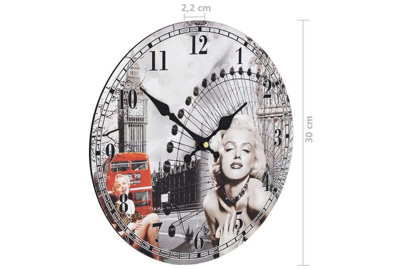 Väggklocka vintage Marilyn Monroe 30 cm - Flerfärgad - Inredning & dekor - Dekor & inredningsdetaljer