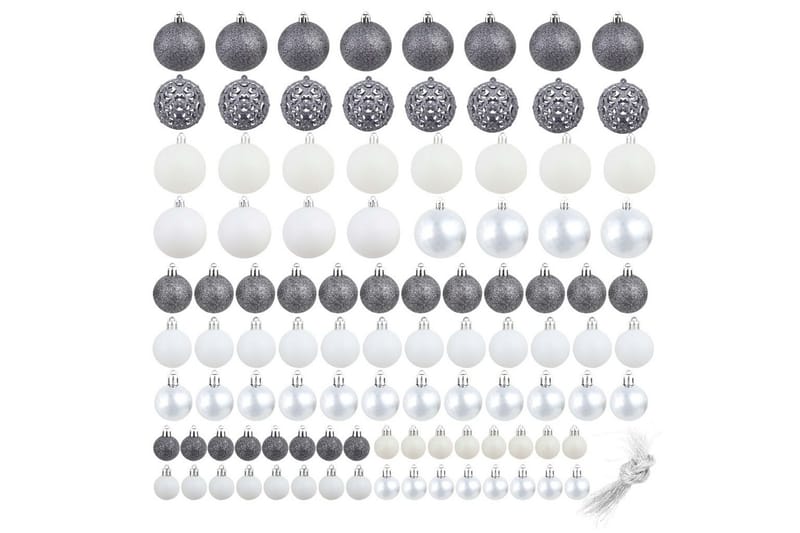 Julgranskulor 100 delar set 3/4/6 cm vit/grå - Julgranspynt