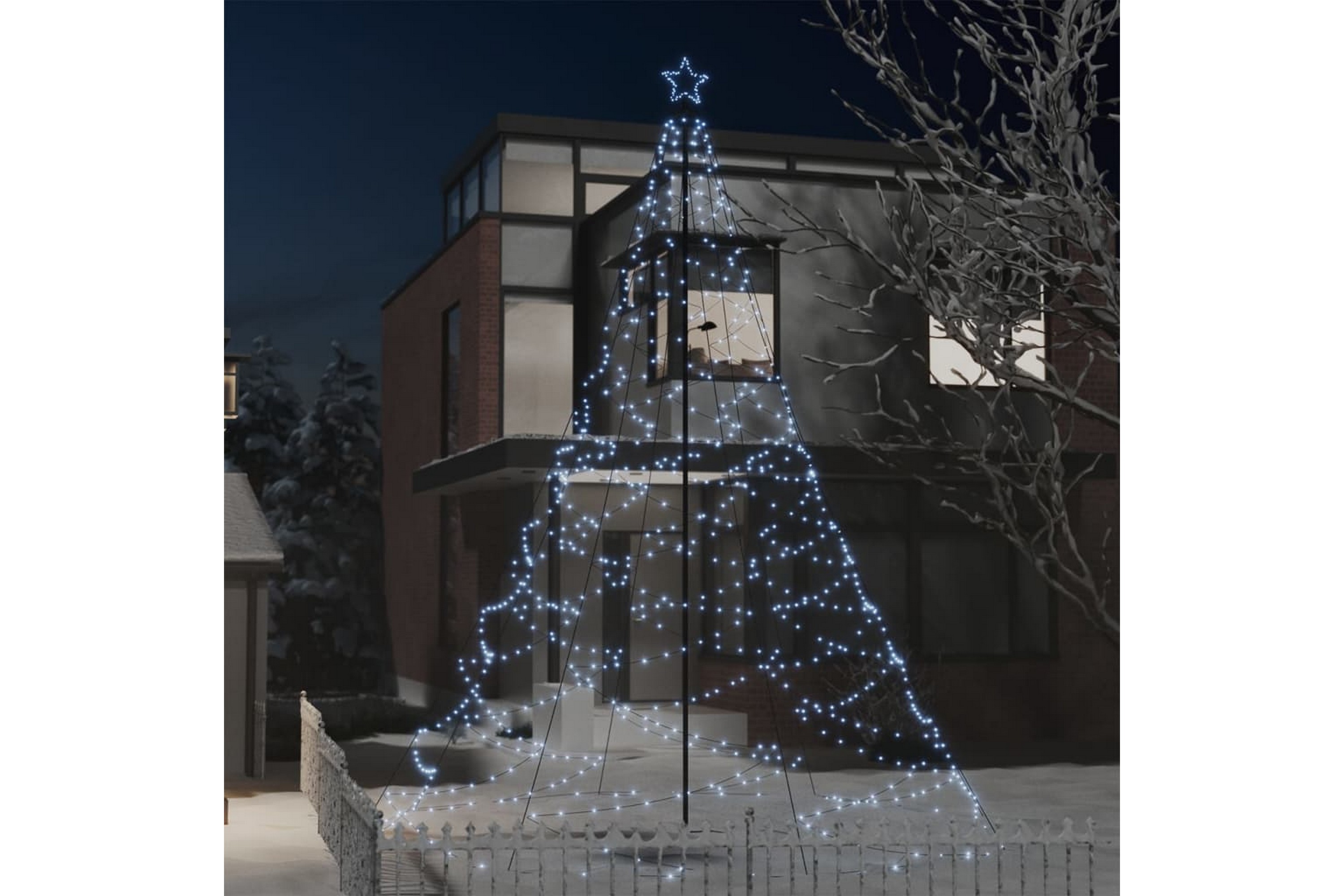 Julgran med metallstång 1400 LED kallvit 5 m – Vit
