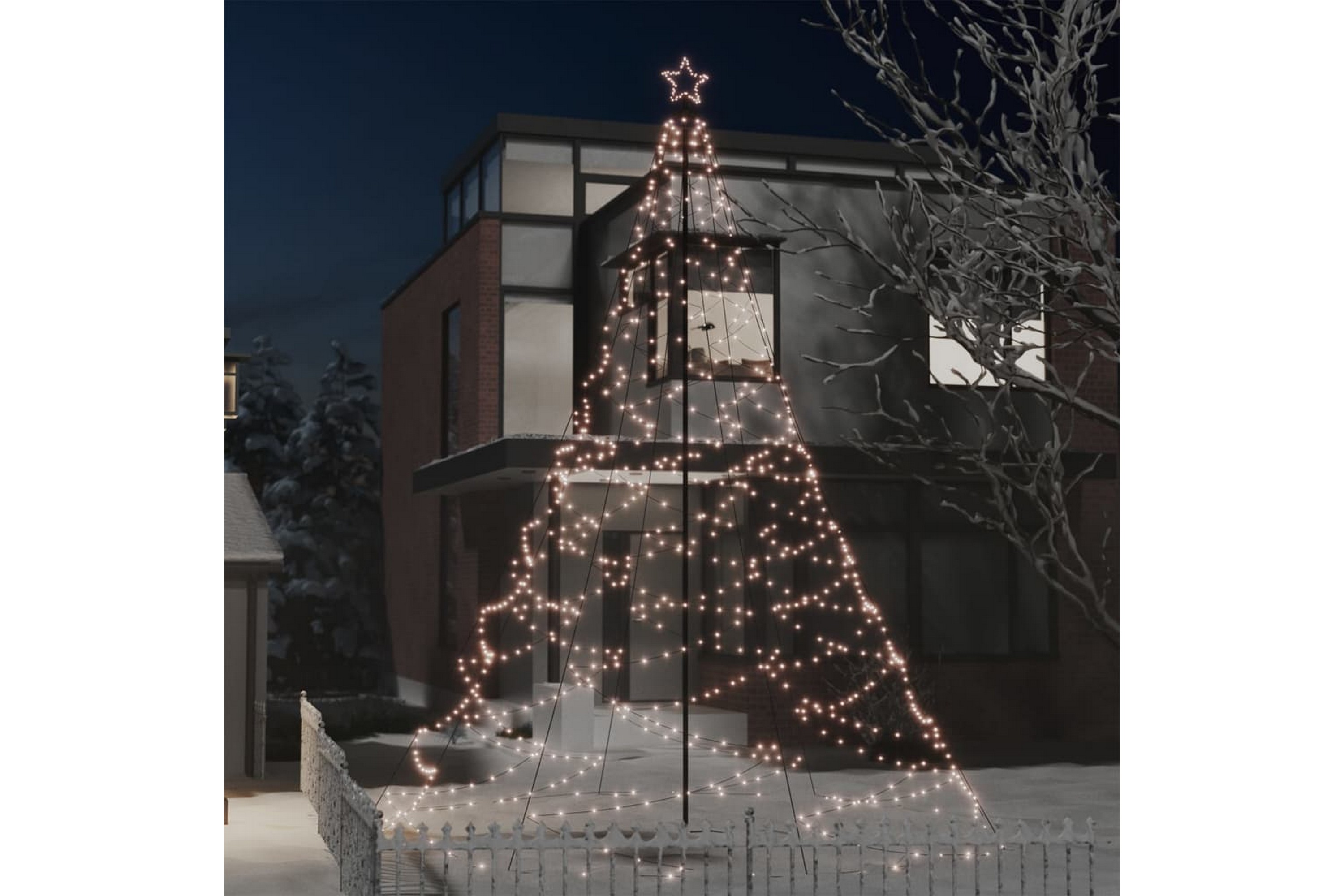 Julgran med metallstång 1400 LED varm vit 5 m – Vit