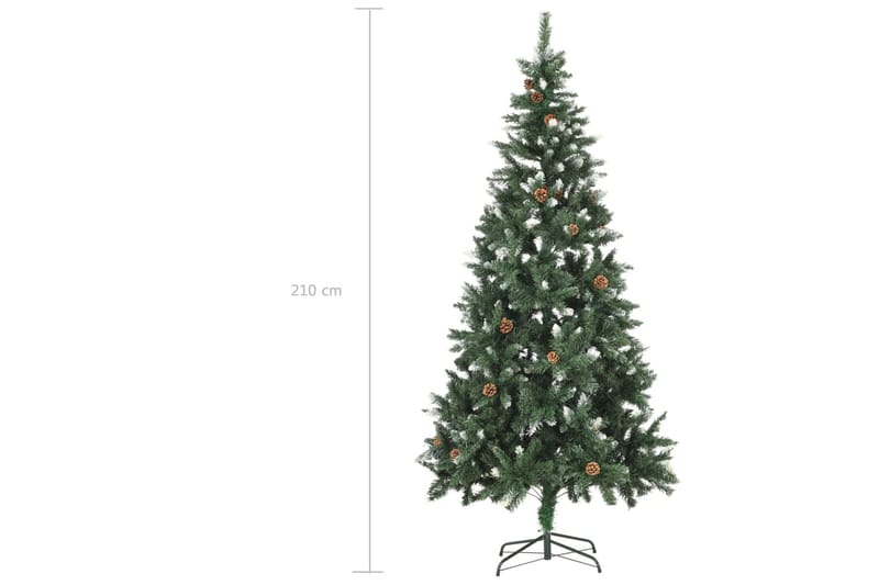 Plastgran med kottar och vitt glitter 210 cm - Grön - Plastgran