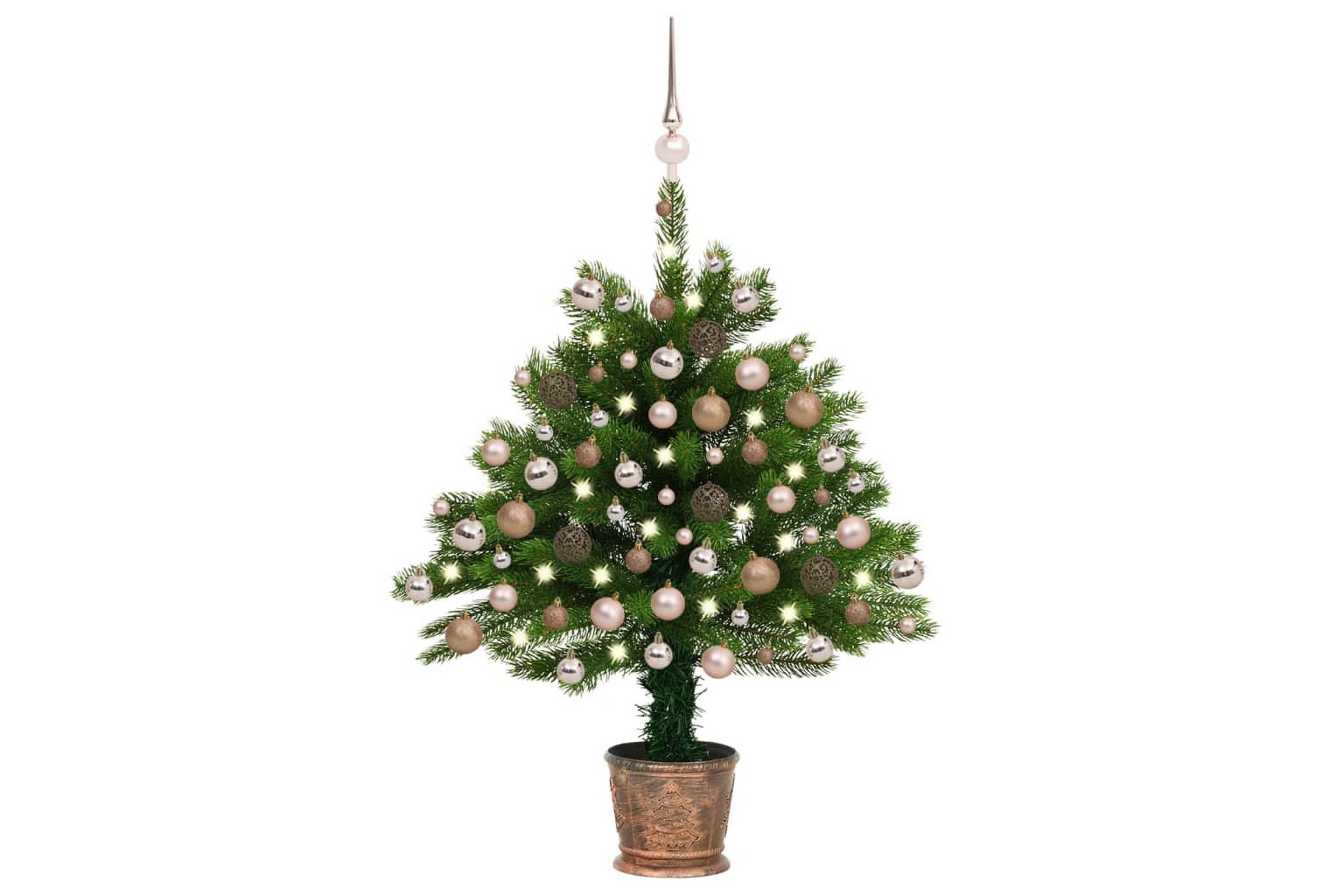 Plastgran med LED och julgranskulor 90 cm grön –