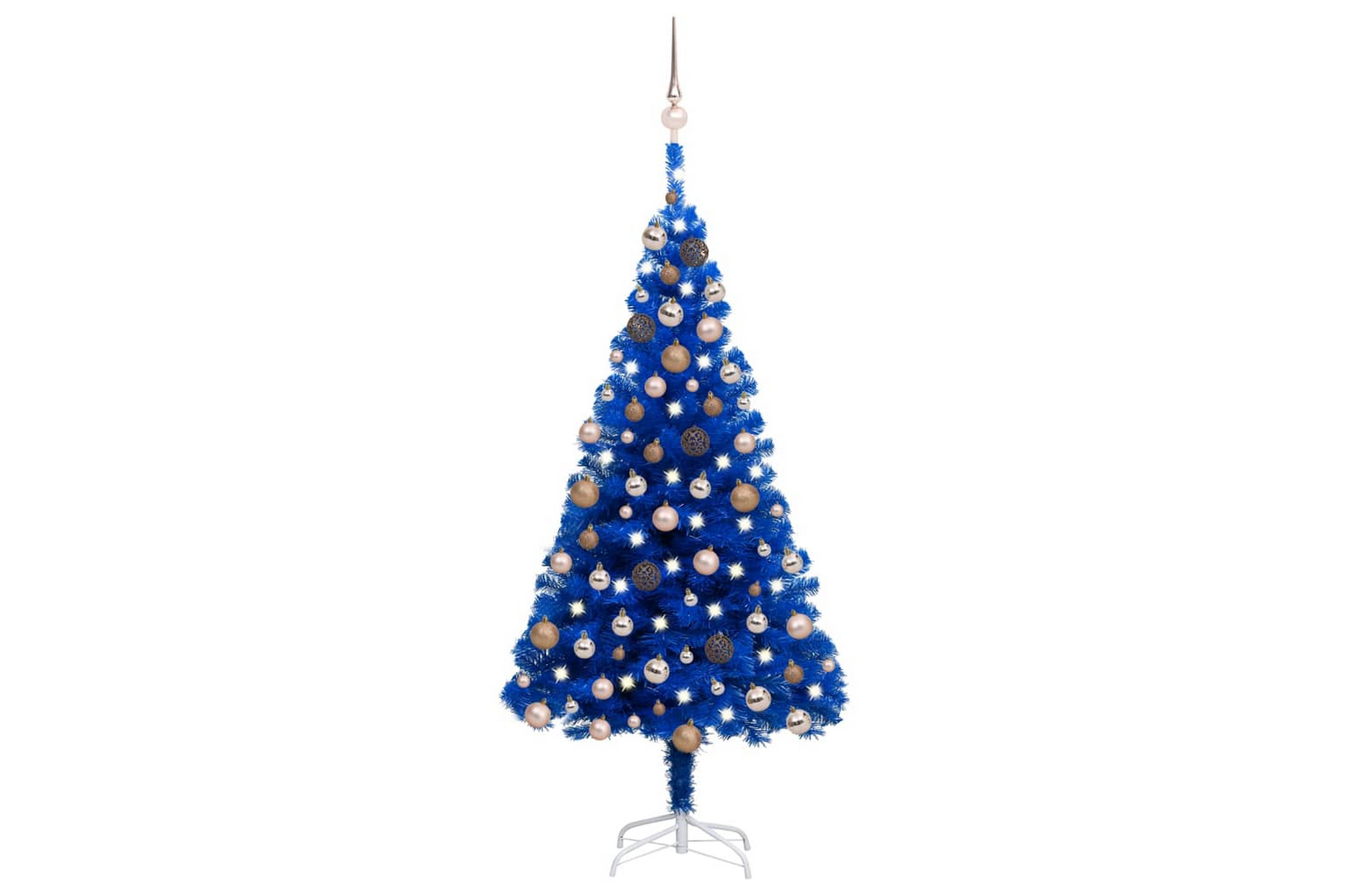 Plastgran med LED och julgranskulor blå 150 cm PVC –