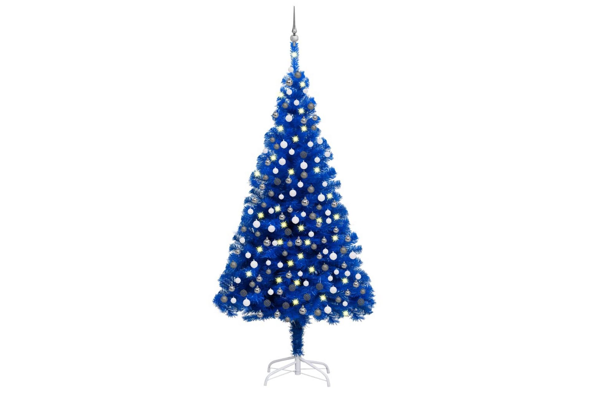 Plastgran med LED och julgranskulor blå 210 cm PVC -